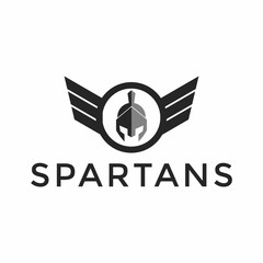 Greek Sparta Armor Mask, Spartan Warrior Helmet with Wings Emblem Badge Logo design
