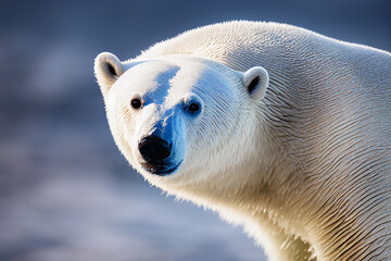 Obraz na płótnie Canvas white polar bear walks on white snow, generative AI