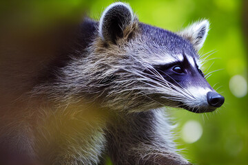 Obraz premium raccoon on the background of green nature, generative AI