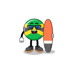 Mascot cartoon of jamaica flag as a surfer