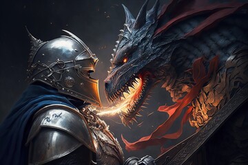 Knight fighting Dragon. Generative AI