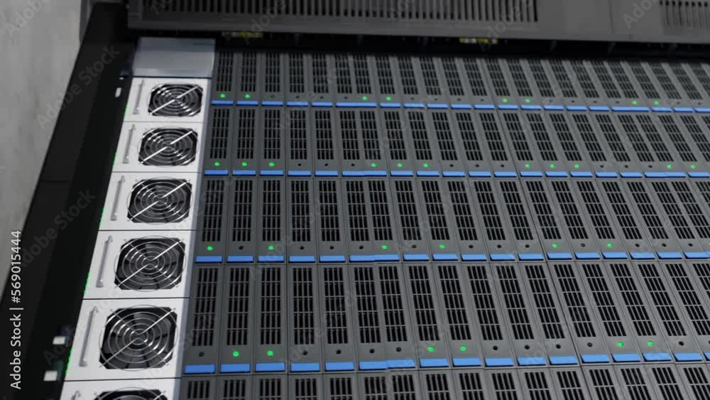 Poster datacenter rack with servers, digital 3d render in vertical