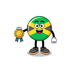 jamaica flag cartoon illustration with satisfaction guaranteed medal
