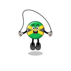 jamaica flag mascot cartoon is playing skipping rope