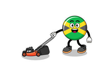 jamaica flag illustration cartoon holding lawn mower