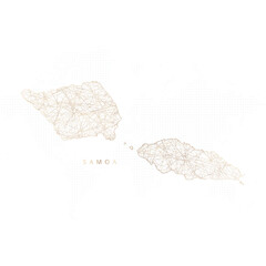 Low poly map of Samoa. Gold polygonal wireframe. Glittering vector with gold particles on white background. Vector illustration eps 10.