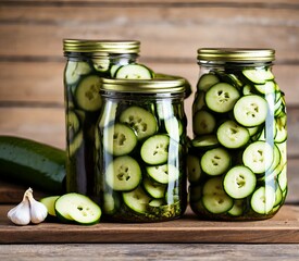 fresh pickle cucumber and vegetable on a wooden background