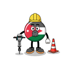 Fototapeta premium Character cartoon of jordan flag working on road construction