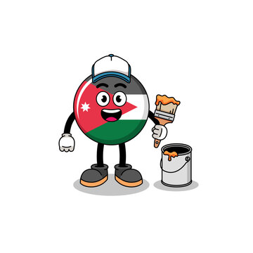 Character mascot of jordan flag as a painter