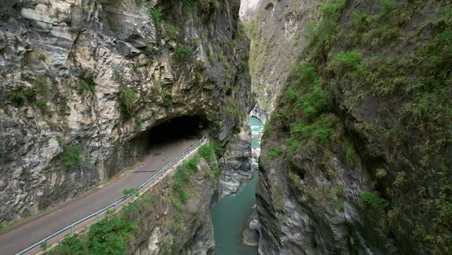 Aerial view of Yanzikou (Swallow Grotto) Trail and Liwu River gorge. Taroko National Park,Taiwan.