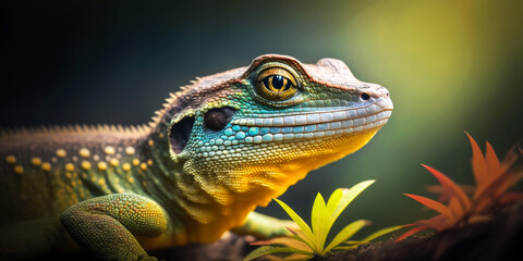 Fototapeta premium Smiling Lizard, Animal Portrait, Generative AI