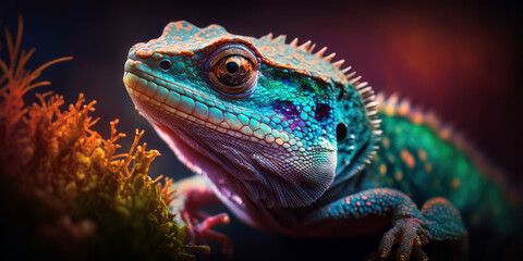 Obraz premium Blue Lizard, Animal Portrait, Generative AI