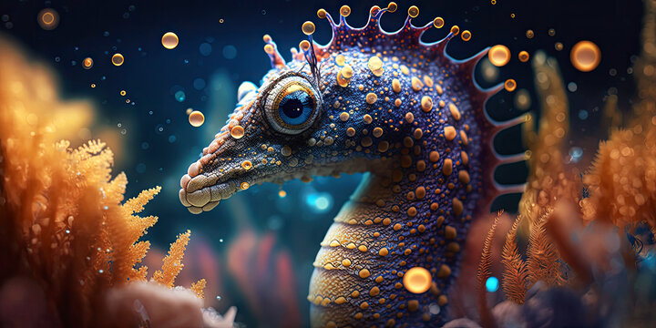 Close Up Seahorse, Animal Portrait, Generative AI