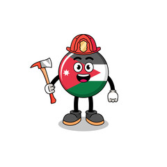 Fototapeta premium Cartoon mascot of jordan flag firefighter