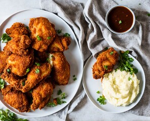 fried chicken wings with sauce and cheese on white plate