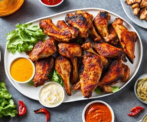 grilled chicken wings with spices and herbs