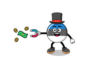 Character Illustration of estonia flag catching money with a magnet