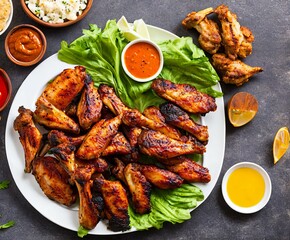 grilled chicken wings with spices and herbs