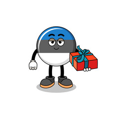 estonia flag mascot illustration giving a gift