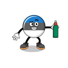 estonia flag illustration cartoon holding mosquito repellent
