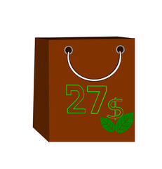 27 green dollar in brown bag with green leaf. Number twenty seven green