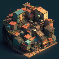favela, favelas do rio, isometric, axonometric, pintura colorida barracos no Rio de janeiro, generative by AI