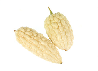 close up on white bitter gourd isolated on white background