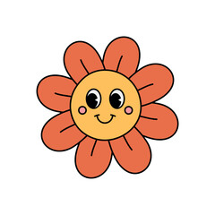 Vector retro groovy heart with face isolated on white background