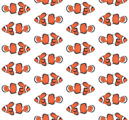 Vector seamless pattern of hand drawn doodle sketch colored clown fish isolated on white background