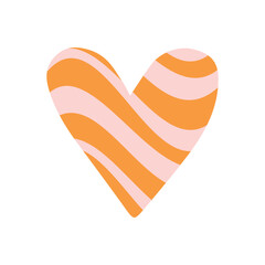 Vector retro groovy striped heart isolated on white background