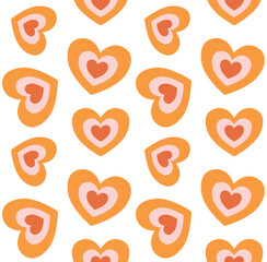 Vector seamless pattern of retro groovy hearts isolated on white background
