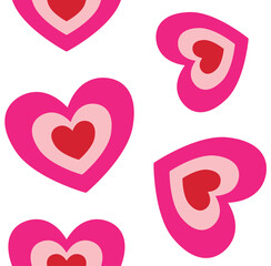 Vector seamless pattern of pink retro groovy hearts isolated on white background