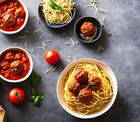 italian pasta bolognese sauce on plate, top view. space for your text
