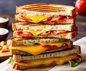 grillen cheese sandwich with ham and cheese and vegetables.