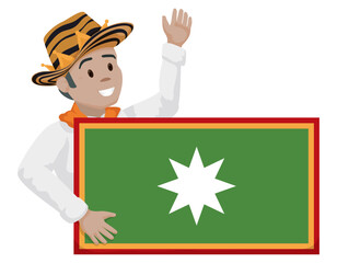Momo King character holding sign like Barranquilla's flag, Vector illustration