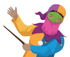 Monocuco character from Barranquilla's Carnival pointing with its totumo's rod, Vector illustration