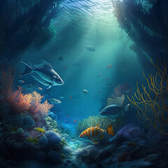 Naklejka na ściany i meble ocean scenery fish