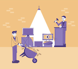 Auction in progress animated illustration