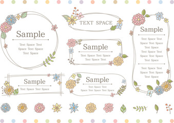 手描きのパステルカラーの花や植物のフレーム