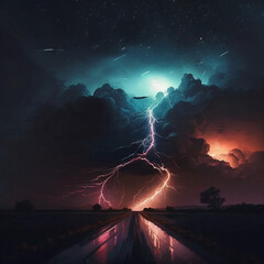 lightning in dark sky.