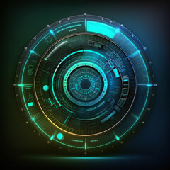 Data center interface futuristic concept. Circular hud element of big data. Cyber system security for technology business graphic resouces. Generative AI image .