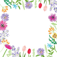 水彩画。水彩タッチのガーベラの花びらとカラフル植物ベクターフレーム。水彩の植物ベクター背景。Watercolor painting. Colorful plant vector frame with gerbera petals with watercolor touch. Watercolor plant vector background.