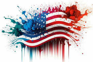Color powder splash of USA American Flag, abstract art, patriotic America, Generative AI image .