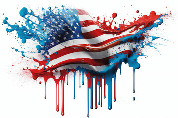Color powder splash of USA American Flag, abstract art, patriotic America, Generative AI image .