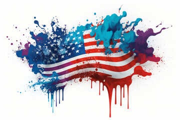Color powder splash of USA American Flag, abstract art, patriotic America, Generative AI image .
