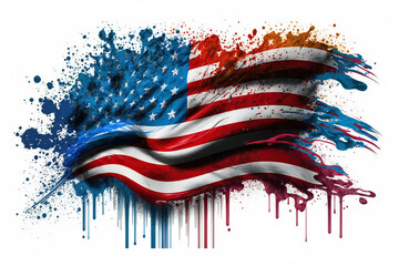 Color powder splash of USA American Flag, abstract art, patriotic America, Generative AI image .