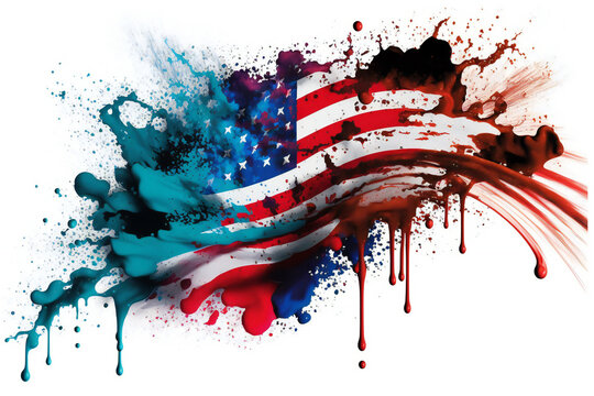 Color powder splash of USA American Flag, abstract art, patriotic America, Generative AI image .