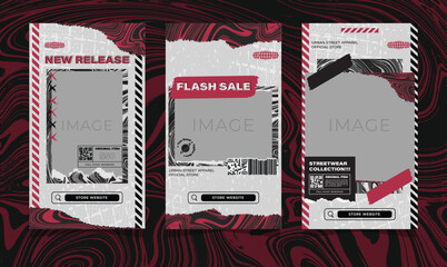 Modern urban futuristic streetwear fashion design for social media story template, poster and print for tshirt. editable template bundle design