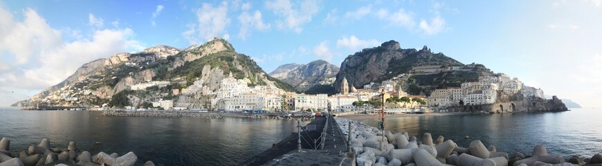Fototapeta na wymiar Amalfi on the Amalfi coast in Italy with panoramic view