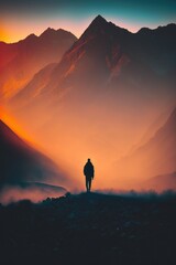 Surreal Dreamy Concept Illustration; Figure Walking Into the Fog, an Unknown Future, Developed in Part with Generative AI